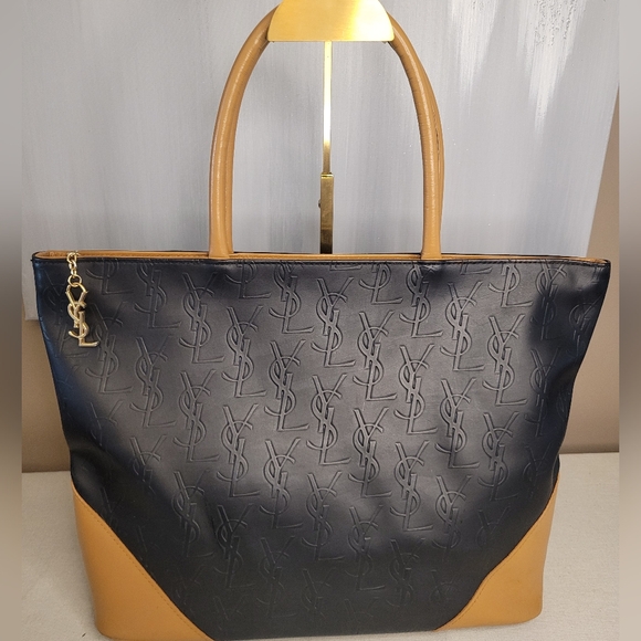 Yves Saint Laurent Handbags - Yves Saint Laurent Cassandra YSL Monogram Tote Bag In Black and Tan